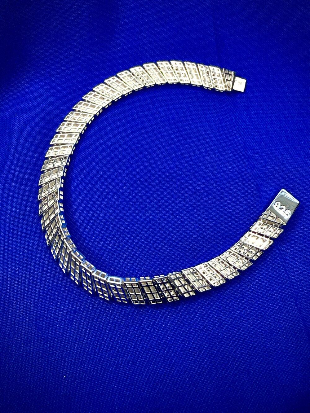 925 Sterling Silver Fancy Brick Link Bracelet 7.6mm 7.5” Textured Polished